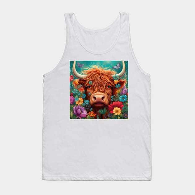 Highland Cow Tank Top by TooplesArt